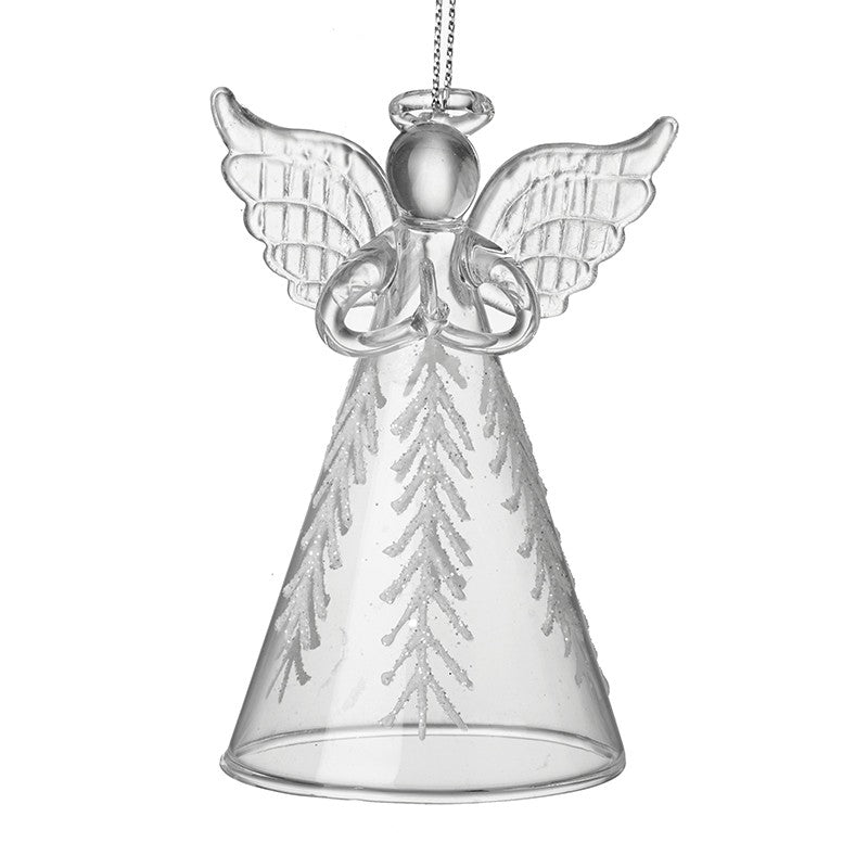 Glass Angel with Glitter Trees on Skirt- Ornament
