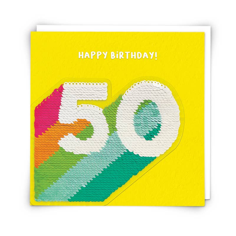 Stripe 50th Birthday Card with Reusable Sequin Patch