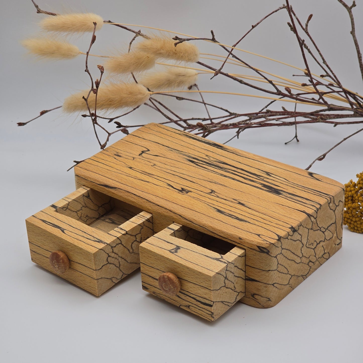 Natural edge wooden double box - Spalted Beech