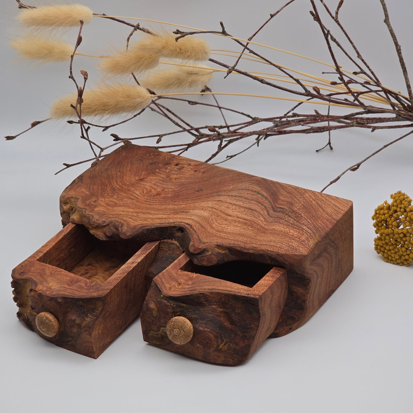 Natural edge wooden double box - Elm Burr