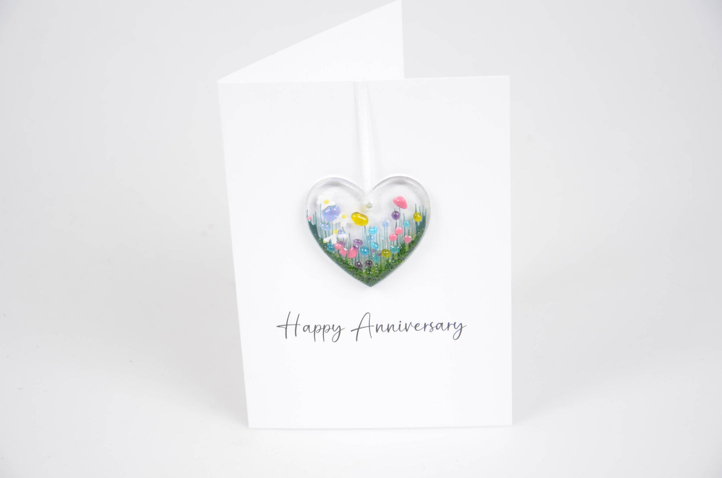 Glass Hanging Detachable Heart Card - Happy Anniversary: Wildflower
