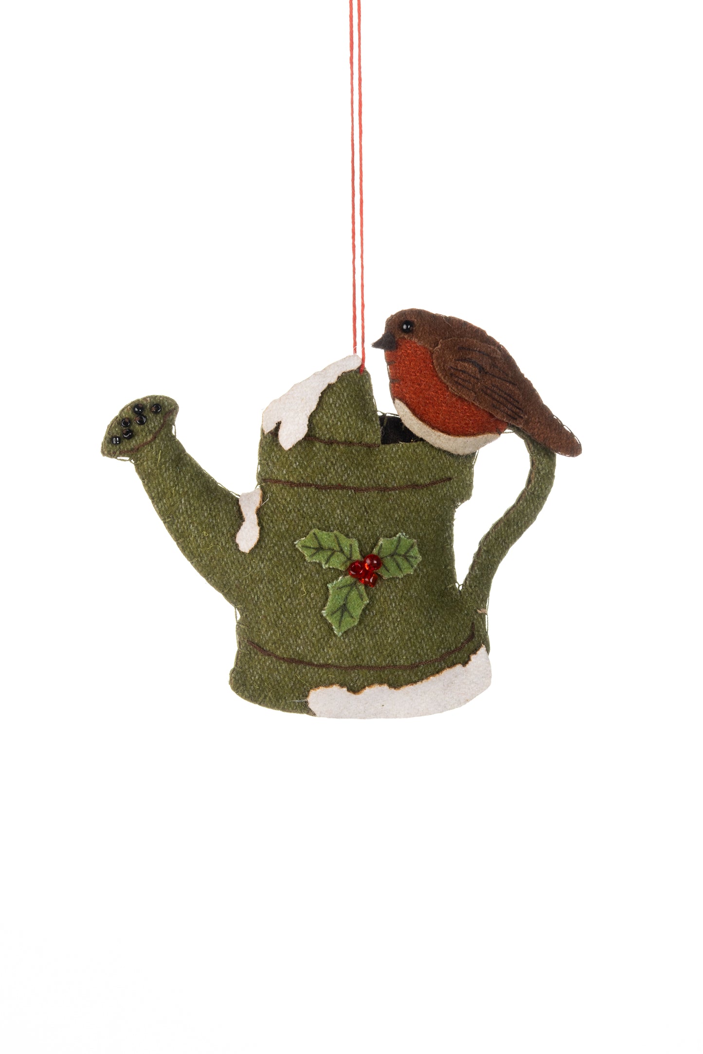 Felt Robin on watering can - Christmas Ornament