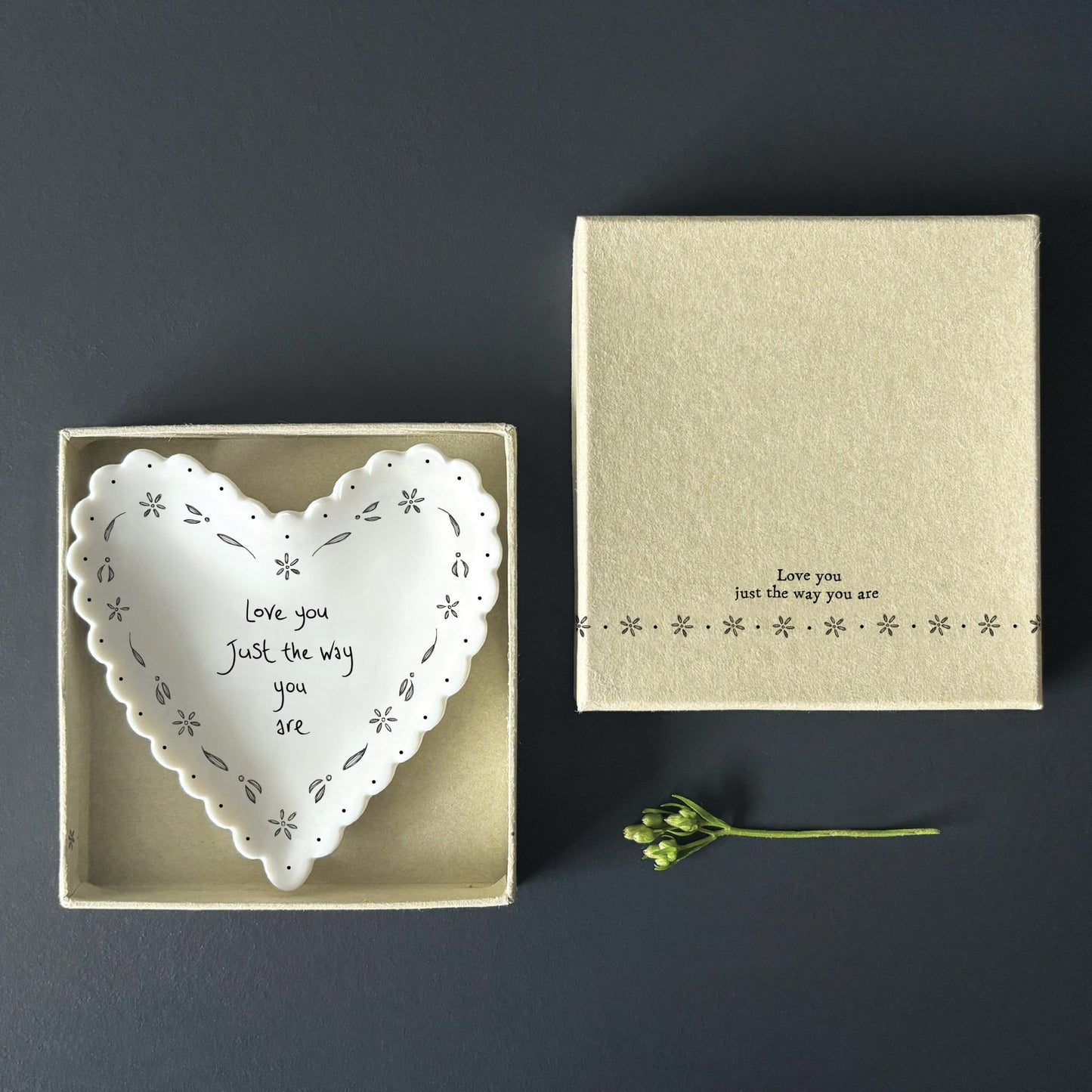 Porcelain Scalloped Heart Dish - Love you just the way you are