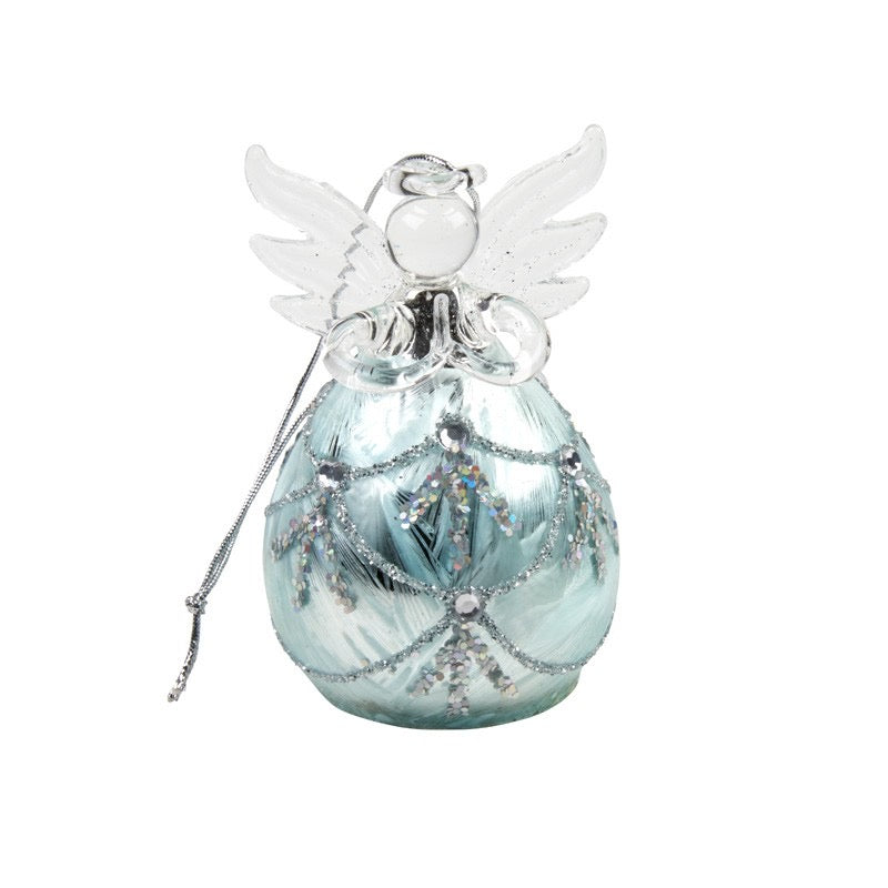 Ice Blue Glass Angel - Hanging Ornament