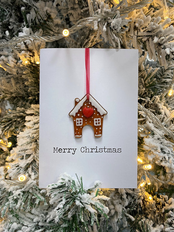Handmade Fused Glass Hanging Decoration on Card - Gingerbread House