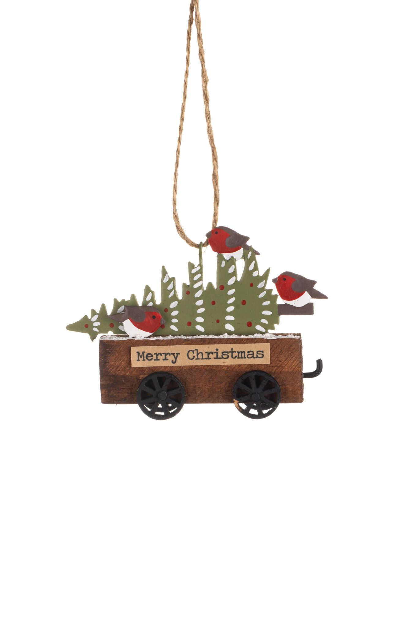 Merry Christmas Cart with Robins and Tree
