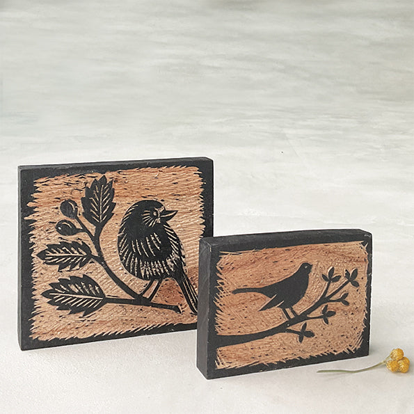 Wood Block - Robin with Rosehip