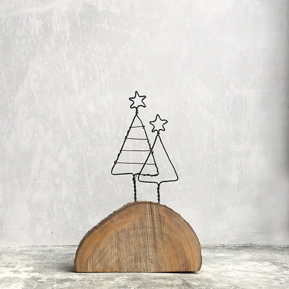 Handmade Wire Christmas Trees on wood