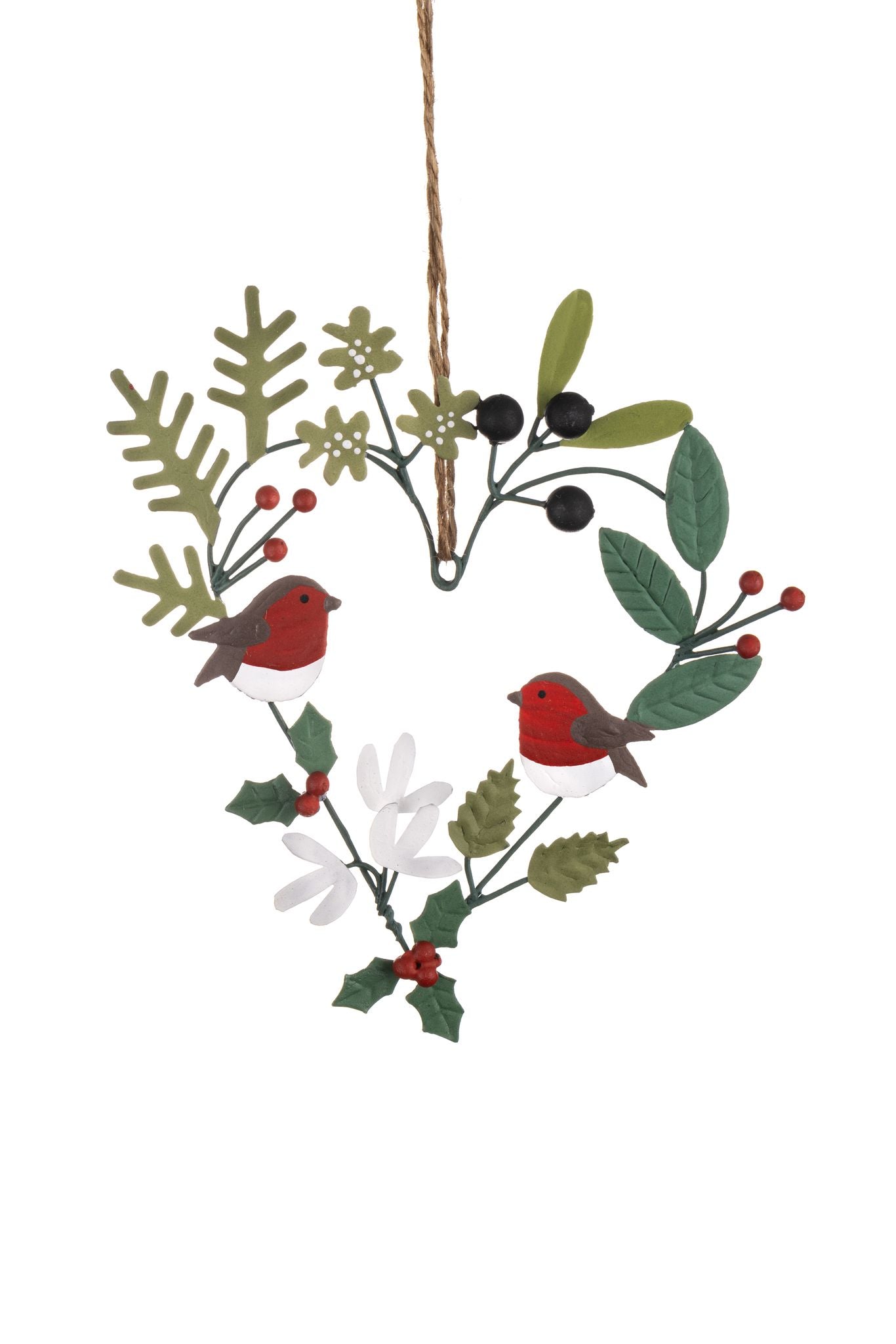 Robins with foliage heart hanging decoration