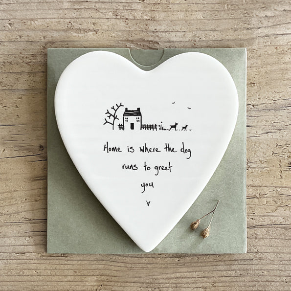 Porcelain Heart Coaster - Home is where the Dog greets you