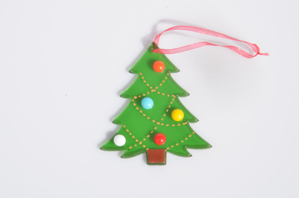 Handmade Fused Glass Hanging Decoration on Card - Christmas Tree
