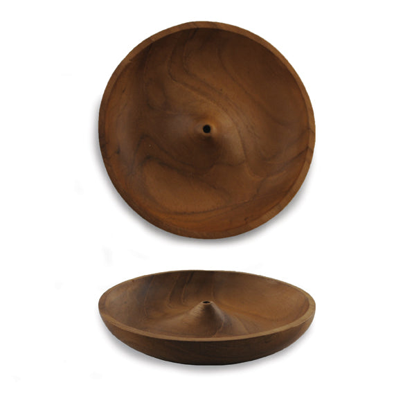 Wood incense holder - round dish