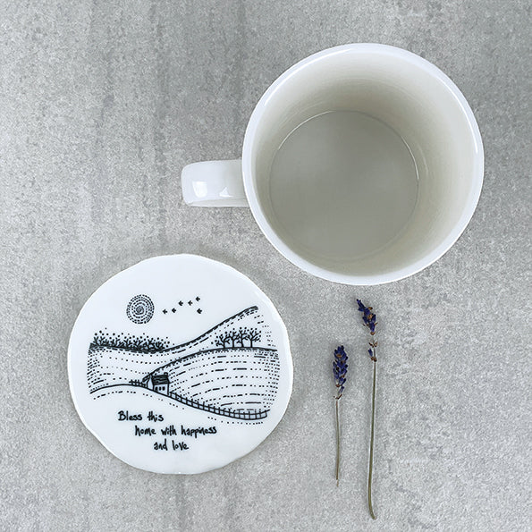 Porcelain Countryside Coaster - Bless this home with happiness and Love