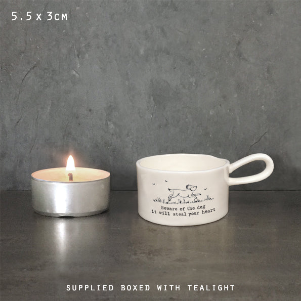 Porcelain Handled Tea Light Holder - Dogs steal your heart