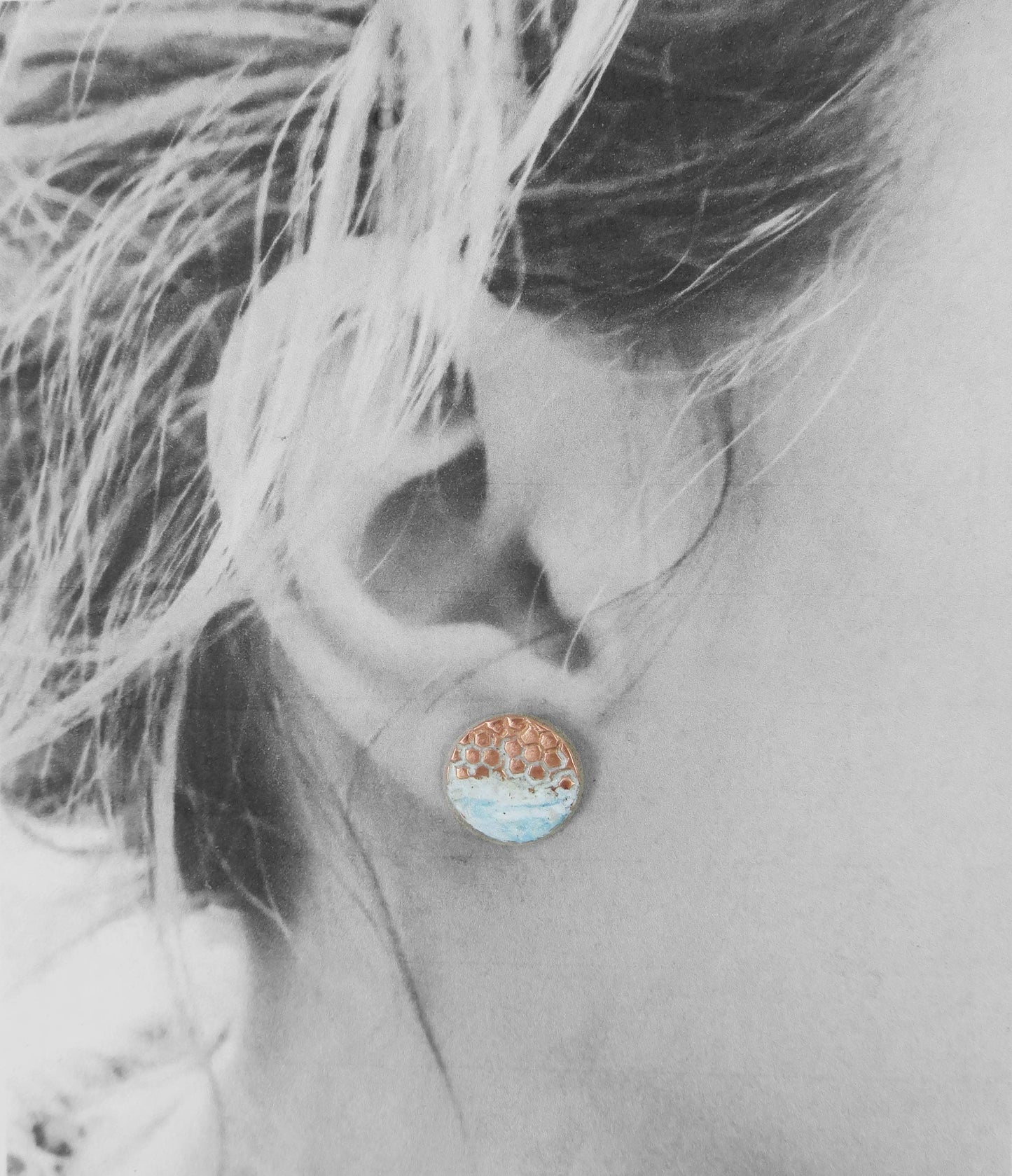 Copper and Enamel Textured Studs