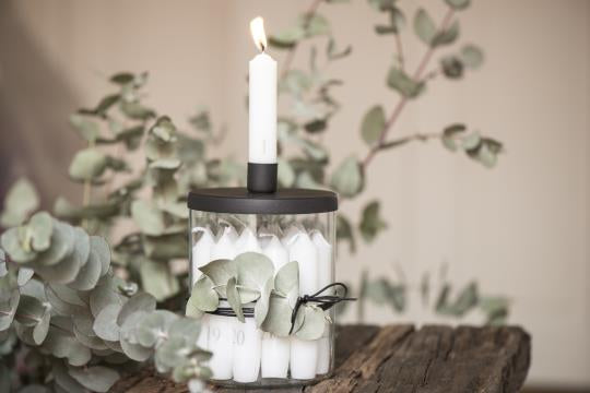 Candle Holder Jar - Glass with black metal Lid