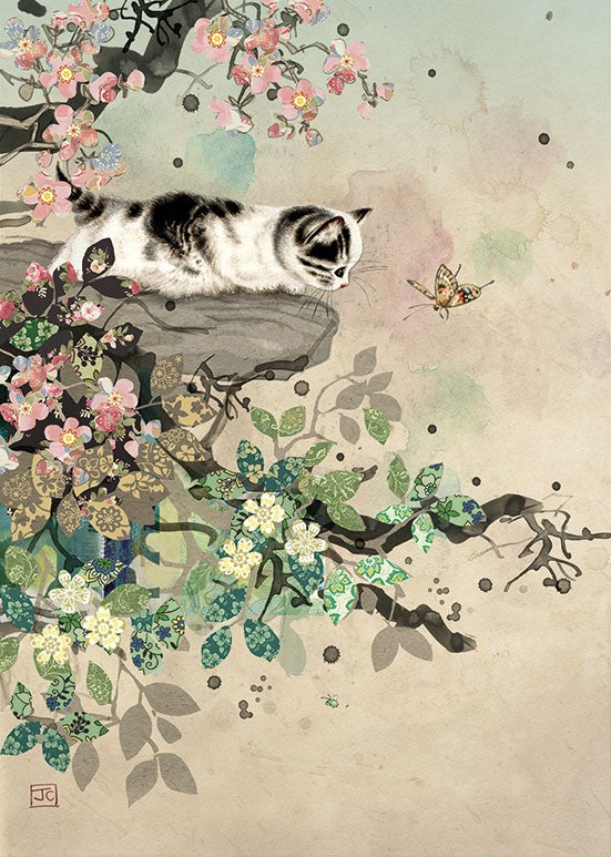 Kitten on ledge - Blank Greetings card