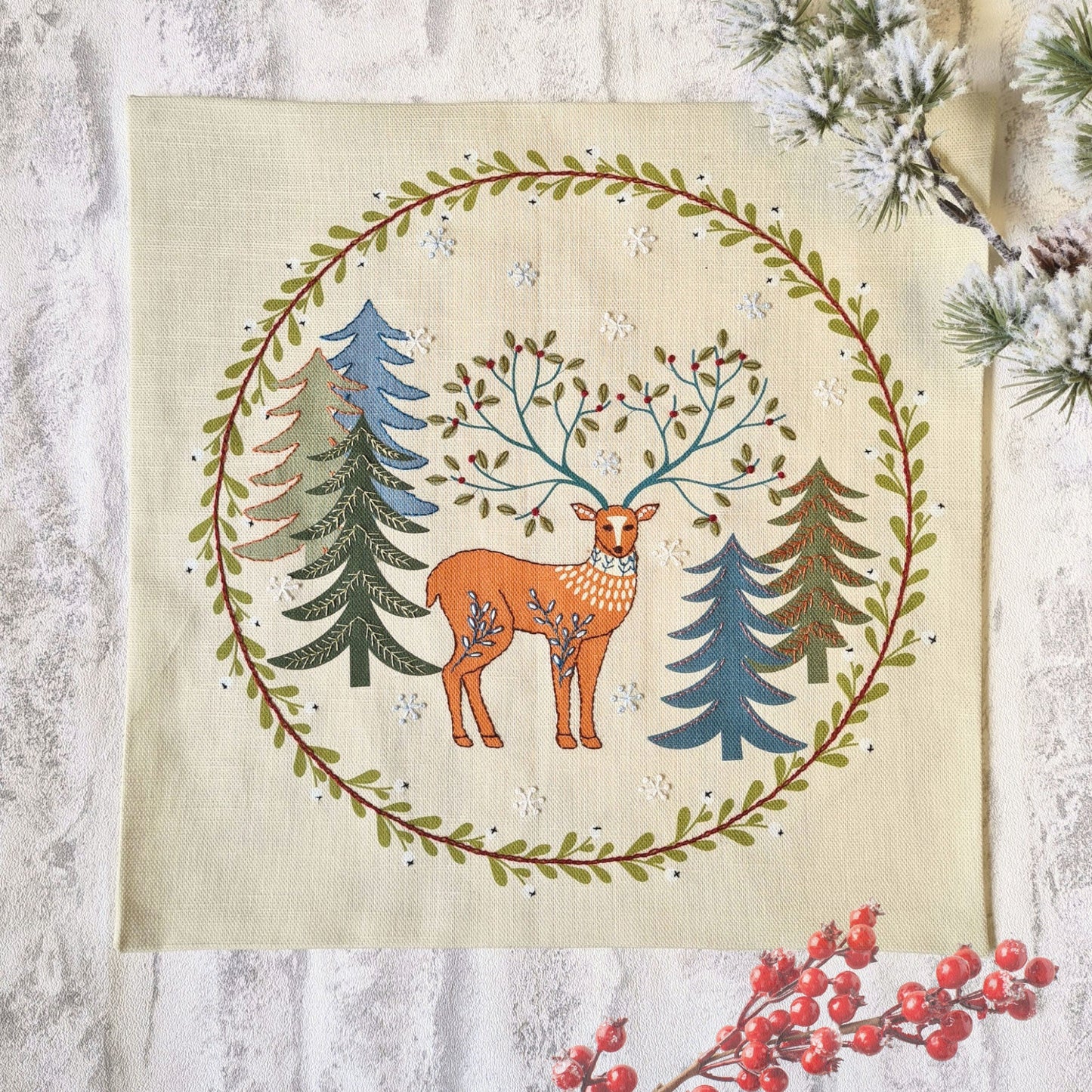 Printed Linen Embroidery Kit - King of the Wood
