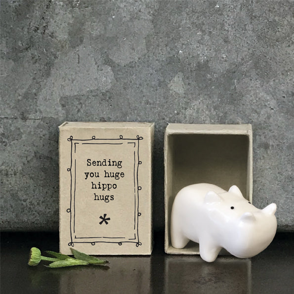 Sending You Huge Hippo Hugs - Matchbox Porcelain Hippopotamus
