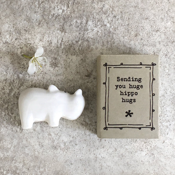 Sending You Huge Hippo Hugs - Matchbox Porcelain Hippopotamus