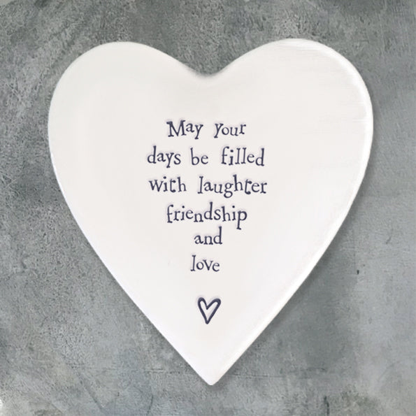 Porcelain Heart Coaster - Laughter, Friendship & Love