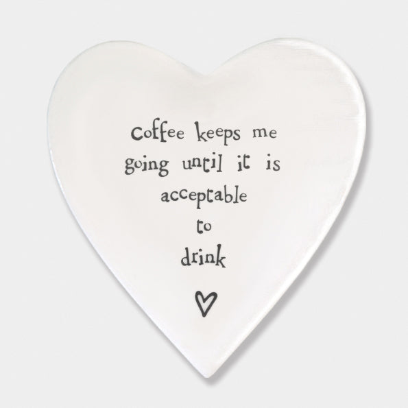 Porcelain Heart Coaster - Coffee Keeps Me Going