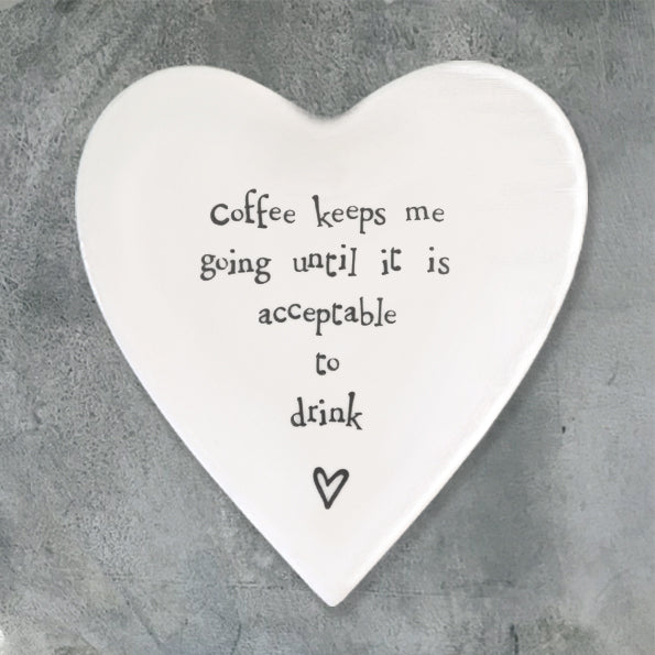 Porcelain Heart Coaster - Coffee Keeps Me Going