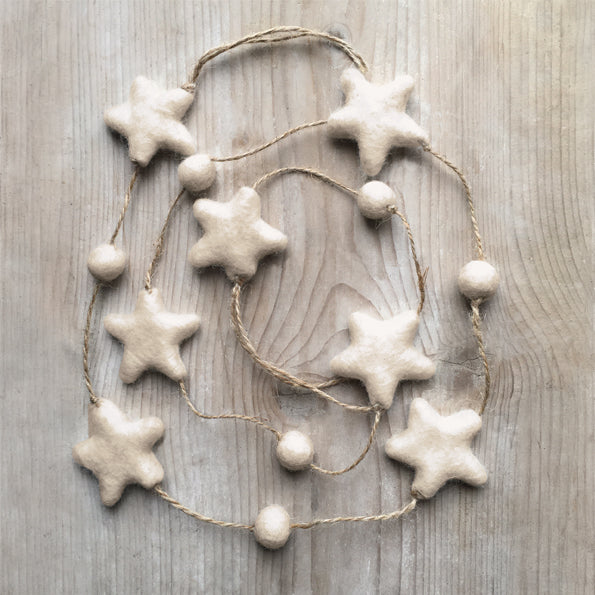 Wool Felt Eco Garland - Natural White Stars