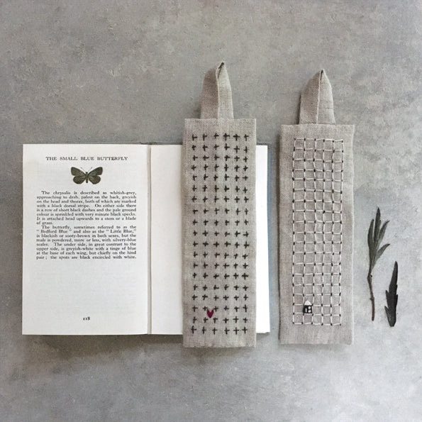 Linen Bookmark - White Squares