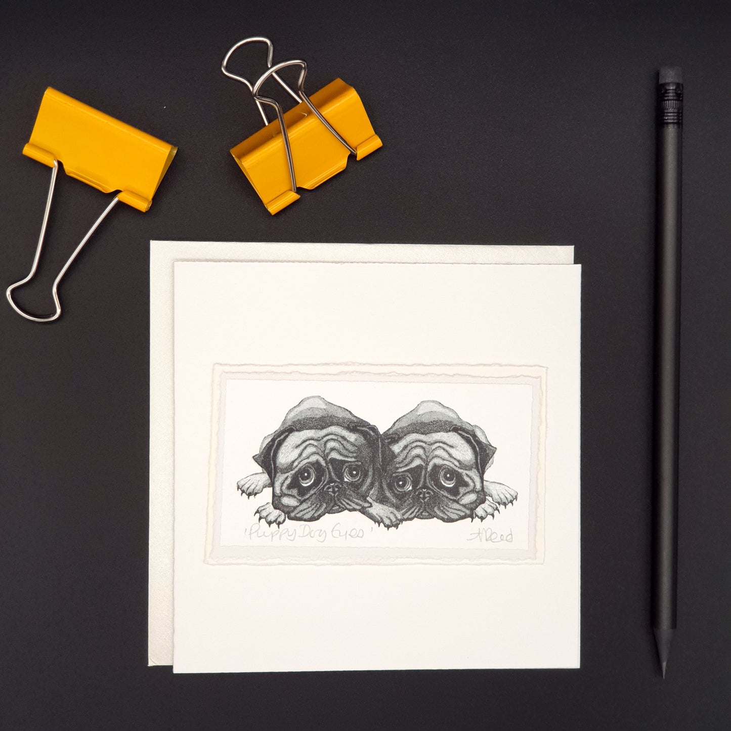 Puppy Dog Eyes, Pugs- Greetings Card