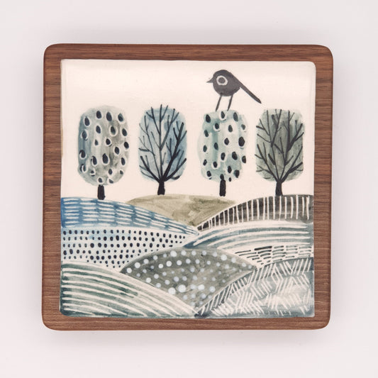 Ceramic Tile - Hilltop Trees and Bird