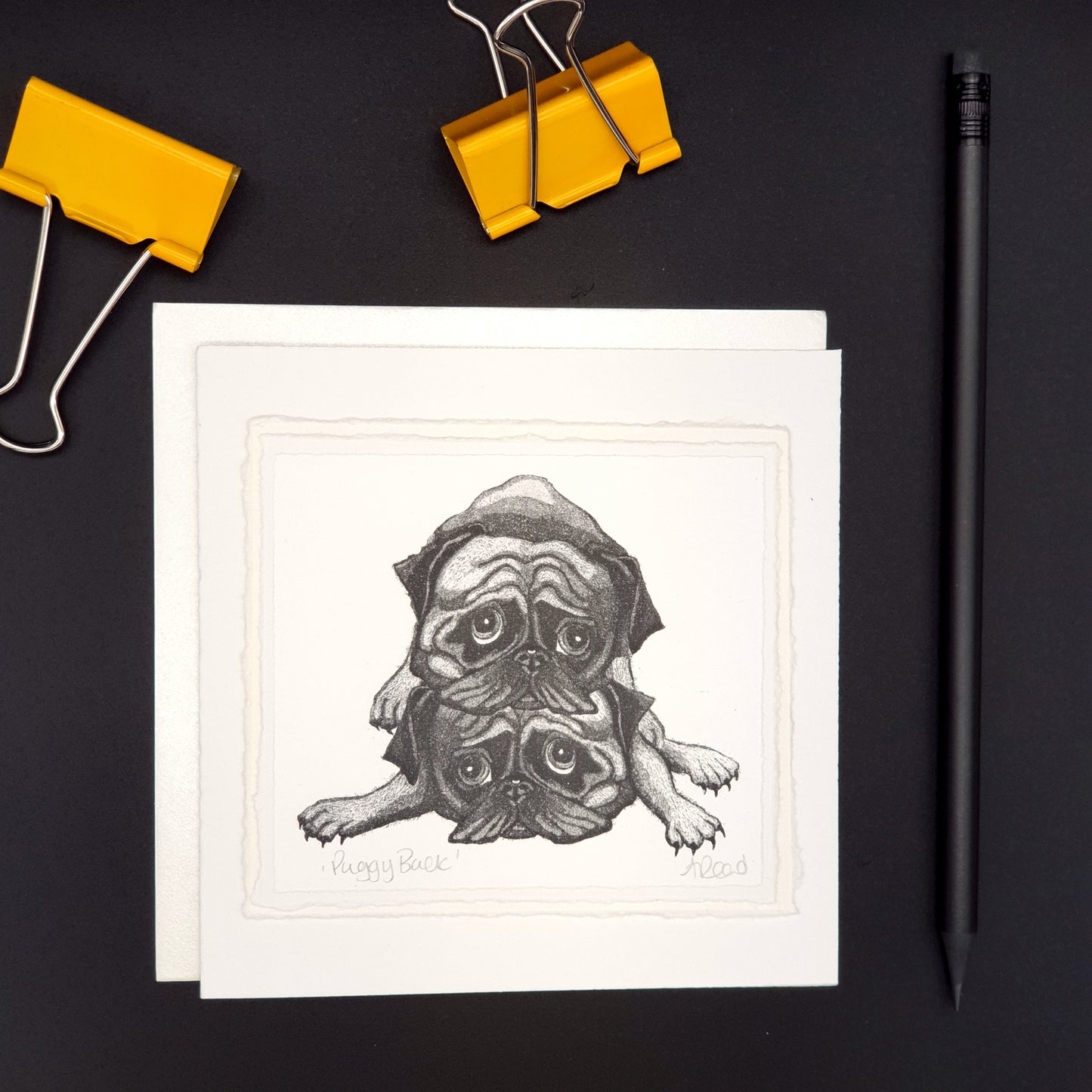 Puggy Back- Pug Greetings Card