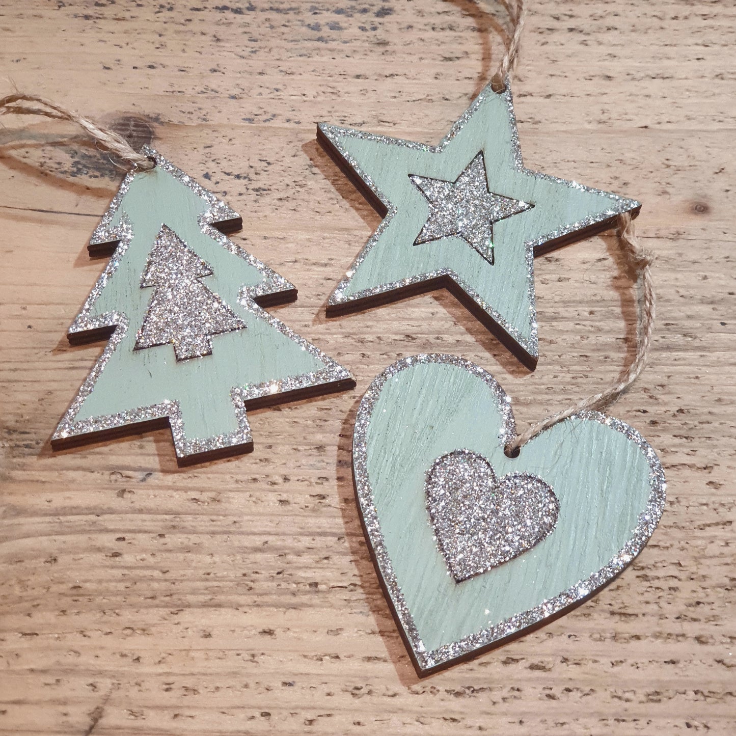 Hanging Green & Silver Christmas decorations