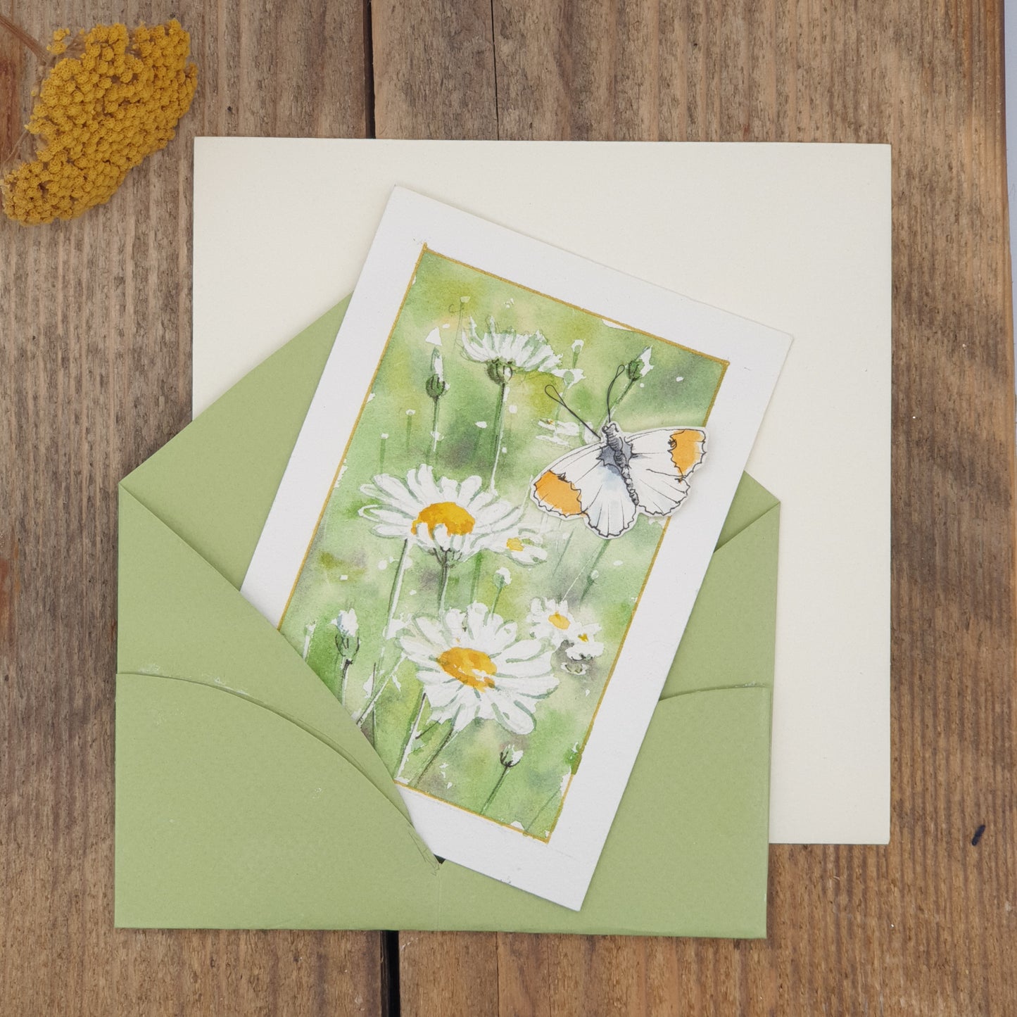 Original Watercolour Miniature - Butterfly with Daisies
