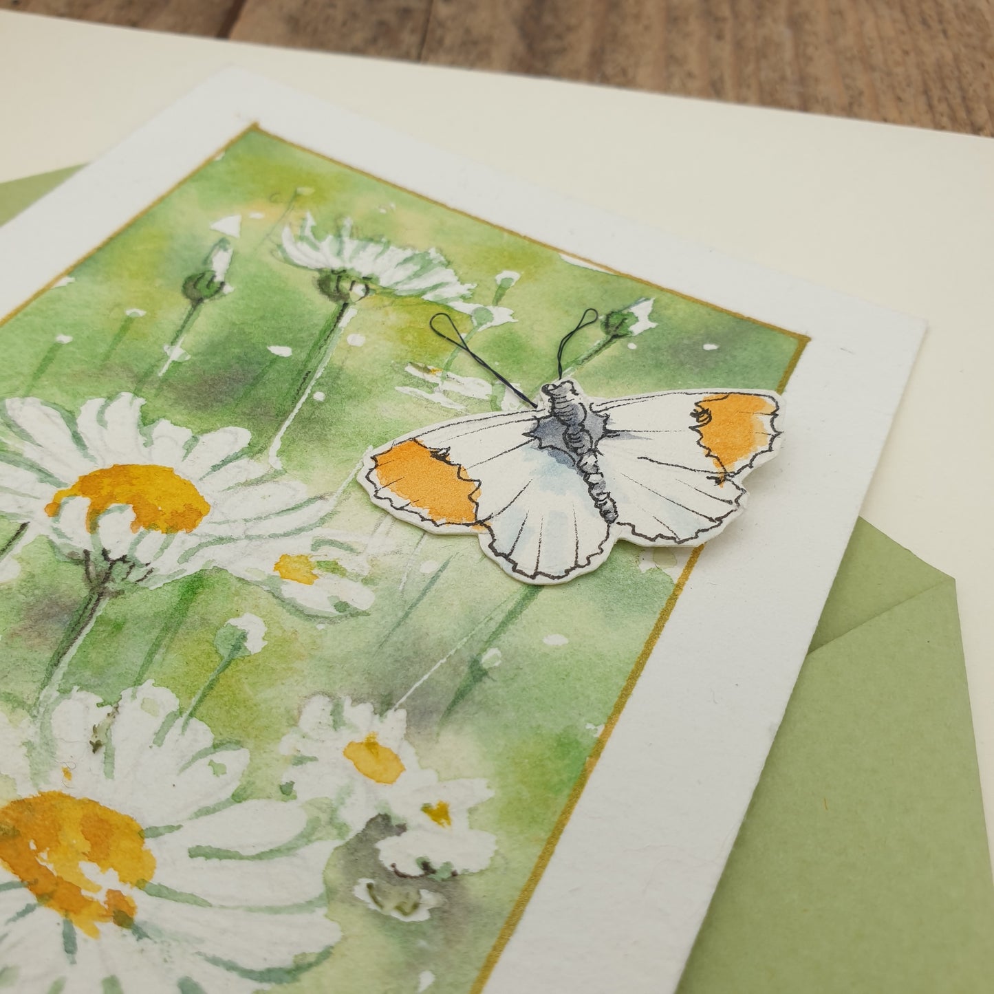 Original Watercolour Miniature - Butterfly with Daisies