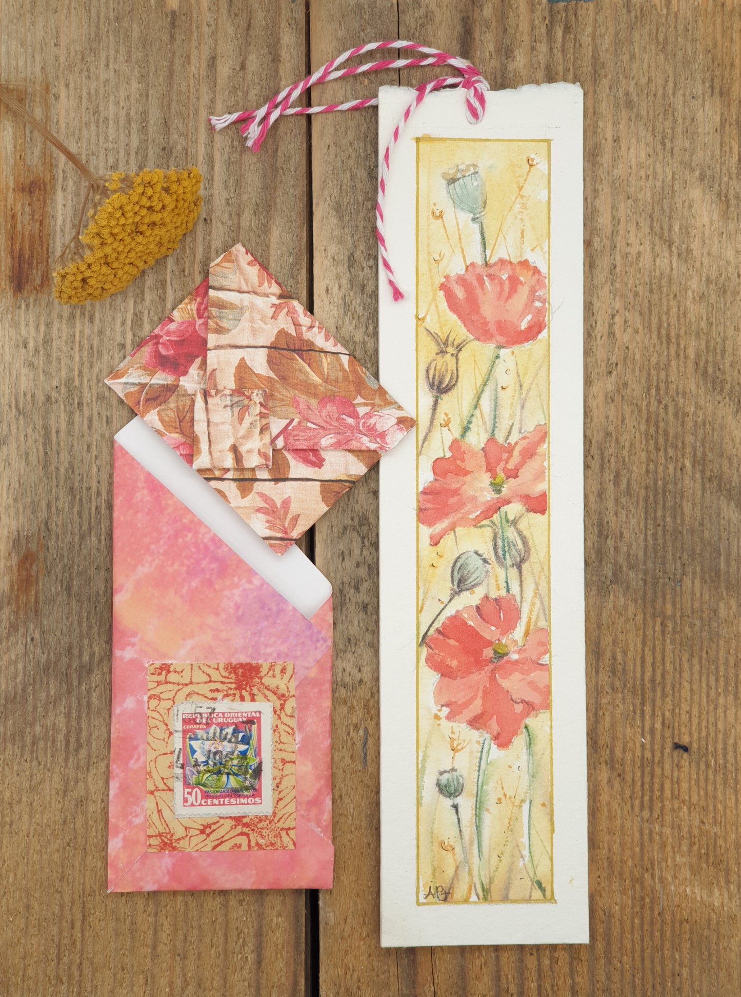 Original Watercolour Bookmark - Poppies