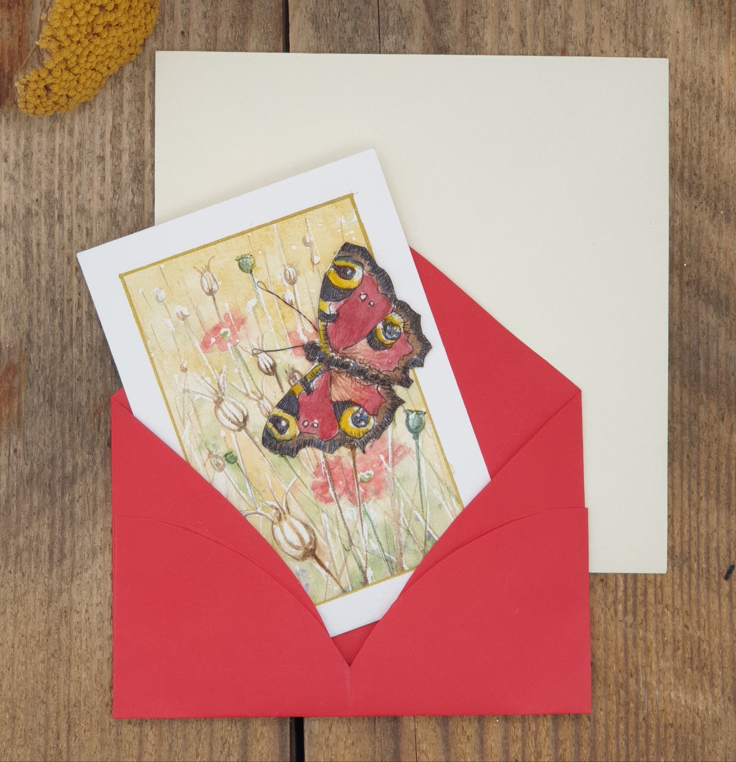 Original Watercolour Miniature - Butterfly with Poppy Meadow