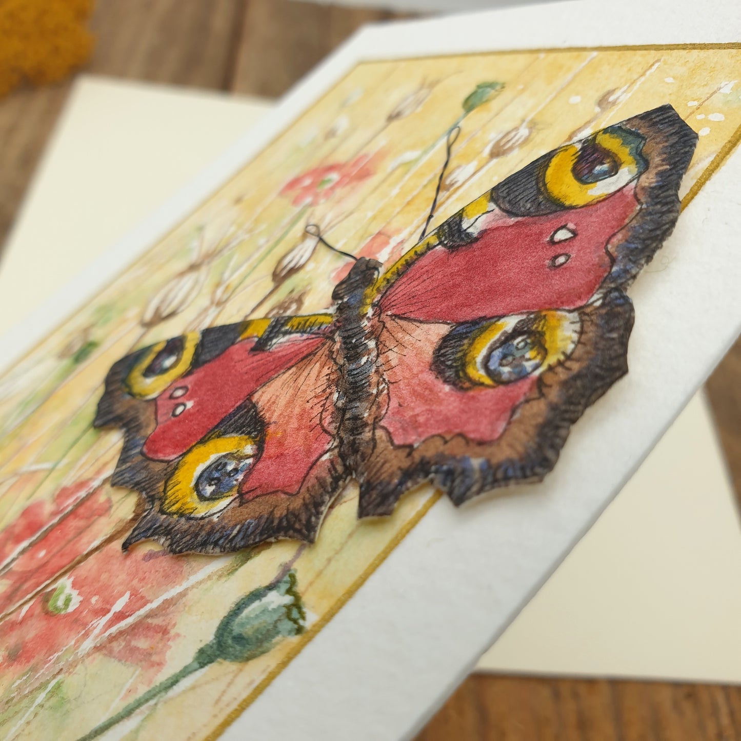 Original Watercolour Miniature - Butterfly with Poppy Meadow