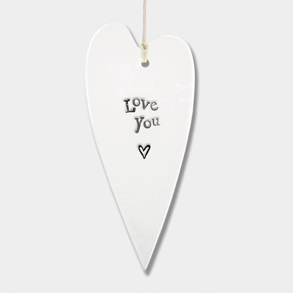 Porcelain long wobbly Heart hanger- Love You
