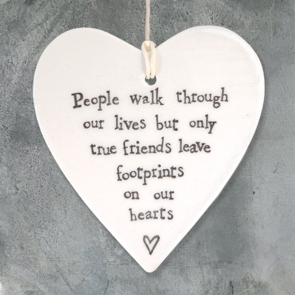Hanging Porcelain Heart - Footprints