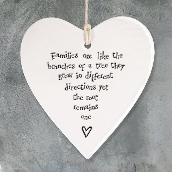 Hanging Porcelain Heart - Families are like branches
