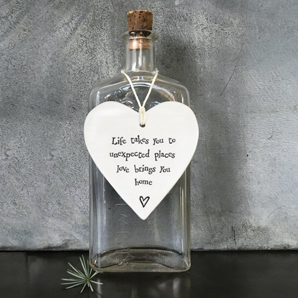 Hanging Porcelain Heart - Love brings you home
