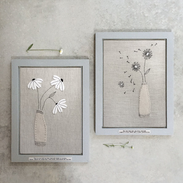 Large handstitched picture in grey wooden frame