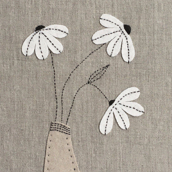 Large handstitched picture in grey wooden frame