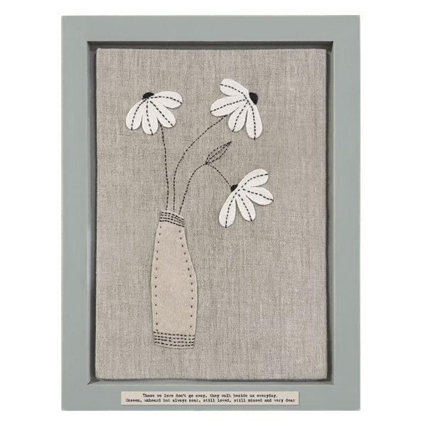 Large handstitched picture in grey wooden frame
