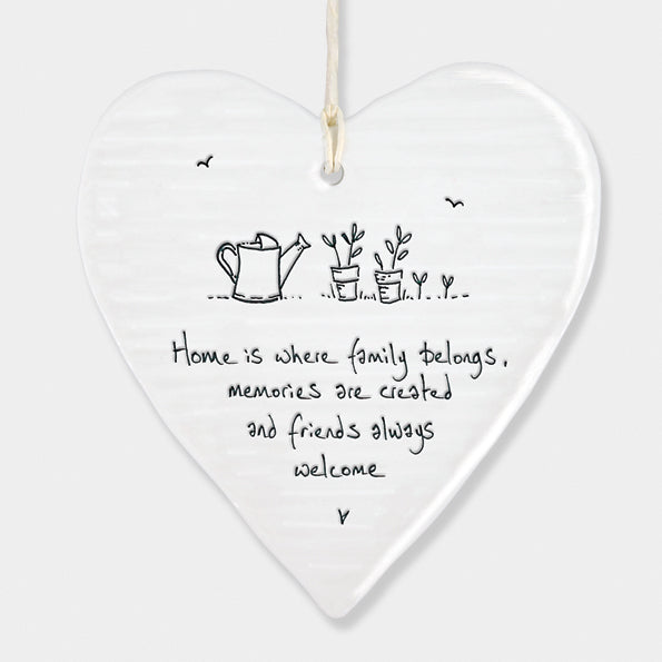 Hanging Porcelain Heart - Home is where family belongs