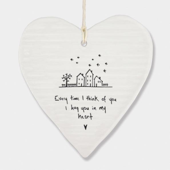 Hanging Porcelain Heart - Every time I think of you