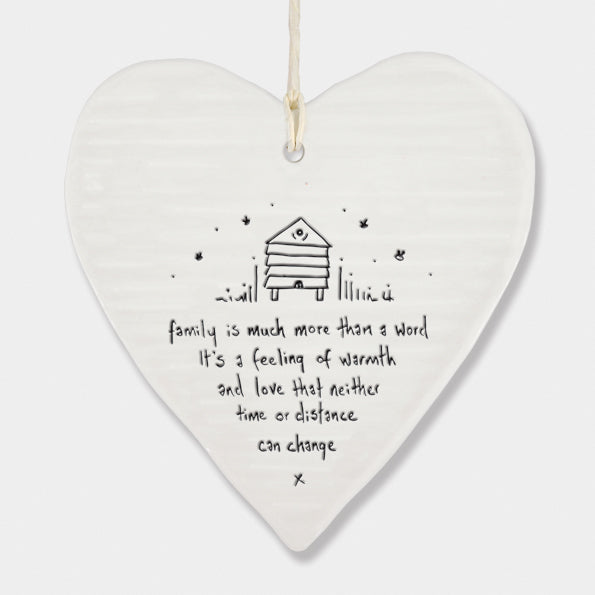 Hanging Porcelain Heart - Family is much more than a word