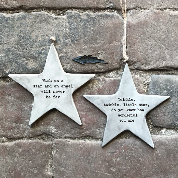 Porcelain Rustic hanging star- Wish on a star