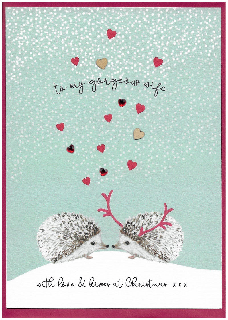 To my Gorgeous Wife with love & kisses at Christmas - Card